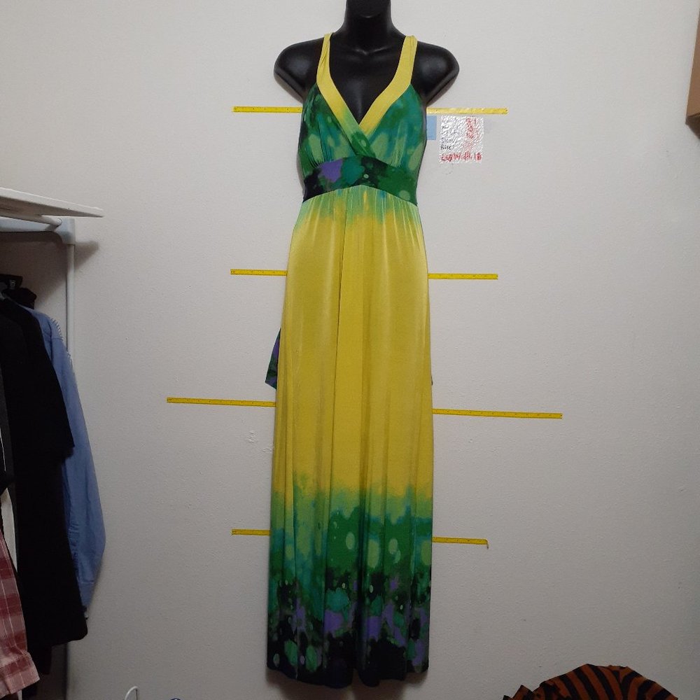 Yellow Dip Dyed Empire Waist Maxi Sundress Dress L